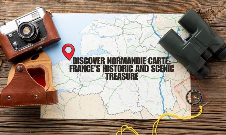 Detailed Normandie carte showcasing landmarks, scenic routes, and cultural sites