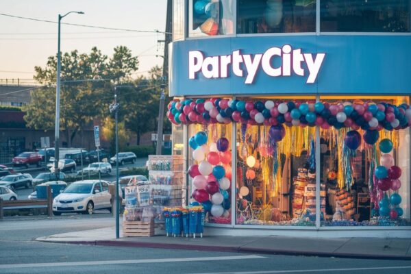 Party City store filled with colorful decorations and balloons