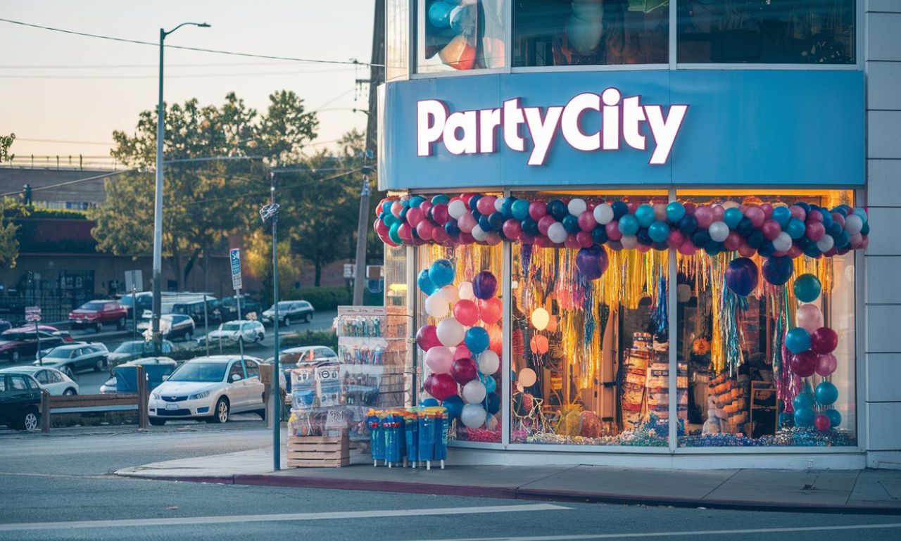 Party City store filled with colorful decorations and balloons