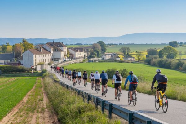 Cyclists exploring scenic French landscapes on the France Vélo Tourisme Loopi trail.