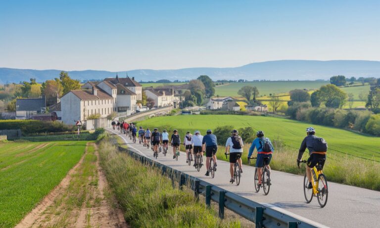 Cyclists exploring scenic French landscapes on the France Vélo Tourisme Loopi trail.